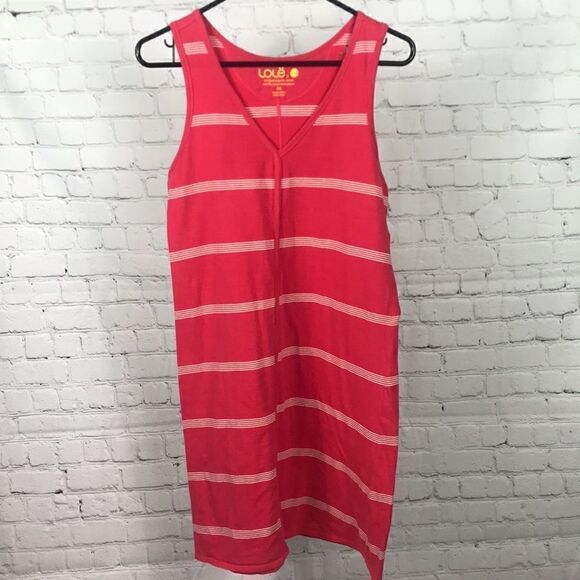 Lole Organic Cotton Tank Dress or swim coverup EUC Size Medium coral red white - Picture 1 of 4